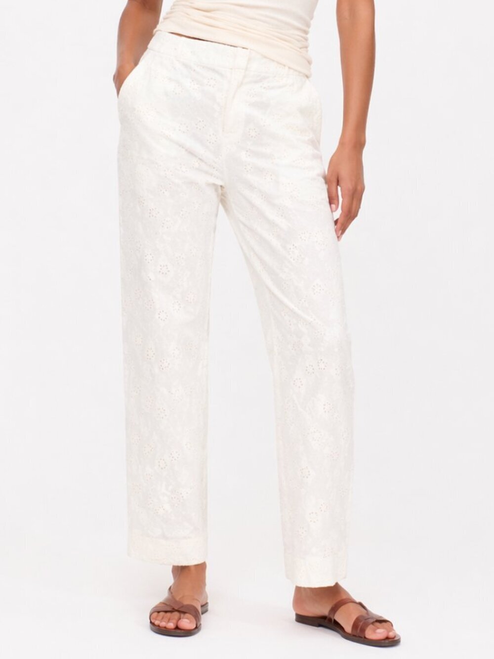 MAX MARA Eyelet Cropped Trouser Pants White Sz 8